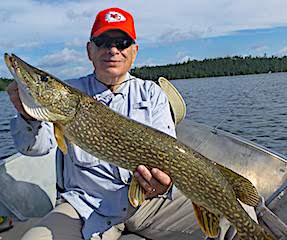 Bob with a GREAT BIG Northern Pike Fishing at Fireside Lodge in Canada